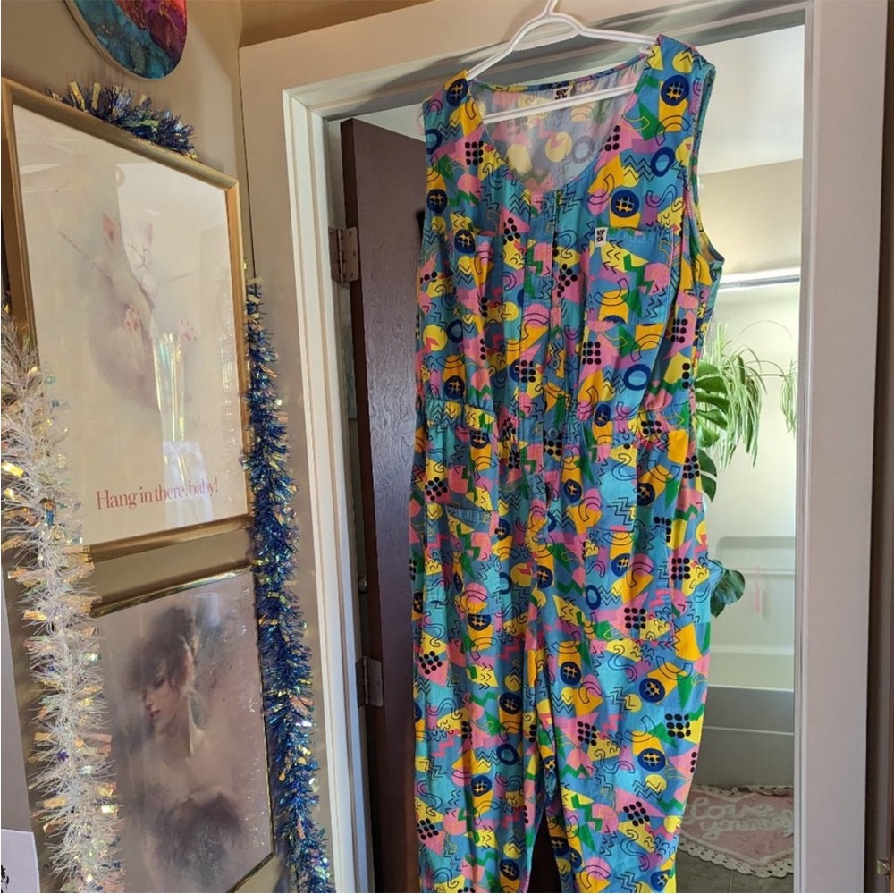 Lucy & Yak Retro Print Cotton Sleeveless Button Jumpsuit